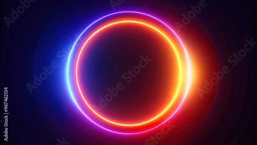 Abstract neon circle with red orange and purple glowing border on a dark background , Light effect, colorful, illuminated, vibrant