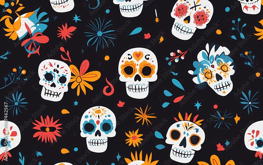 Flat design dia de muertos pattern with skulls Flat design dia de muertos pattern with skulls