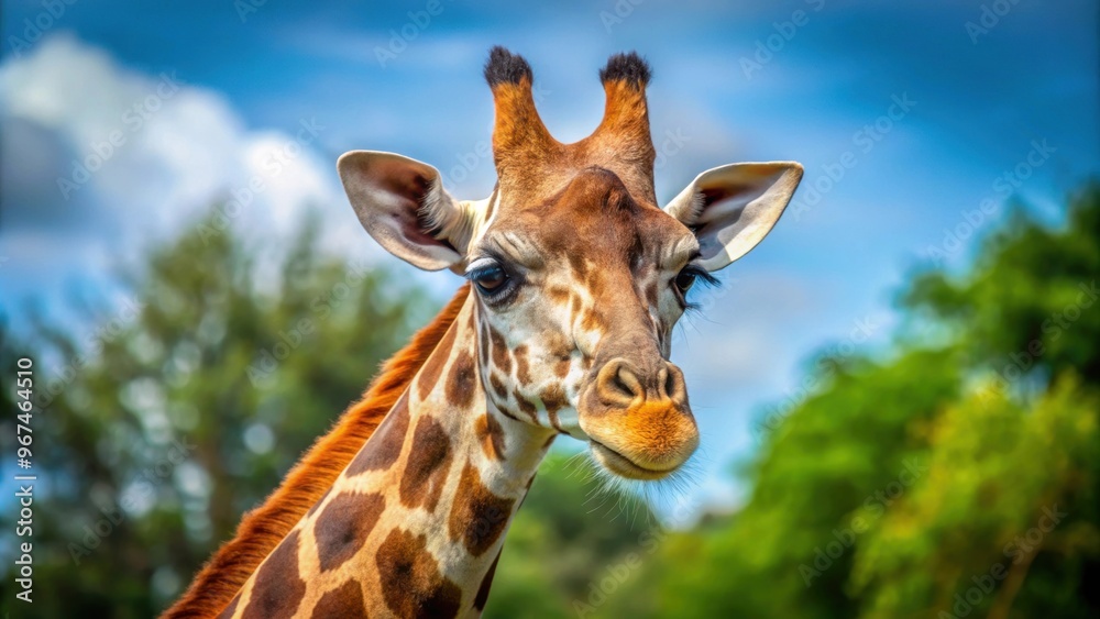 Close-up of the head of a majestic giraffe , wildlife, African animal, safari, long neck Close-up of the head of a majestic giraffe , wildlife, African animal, safari, long neck