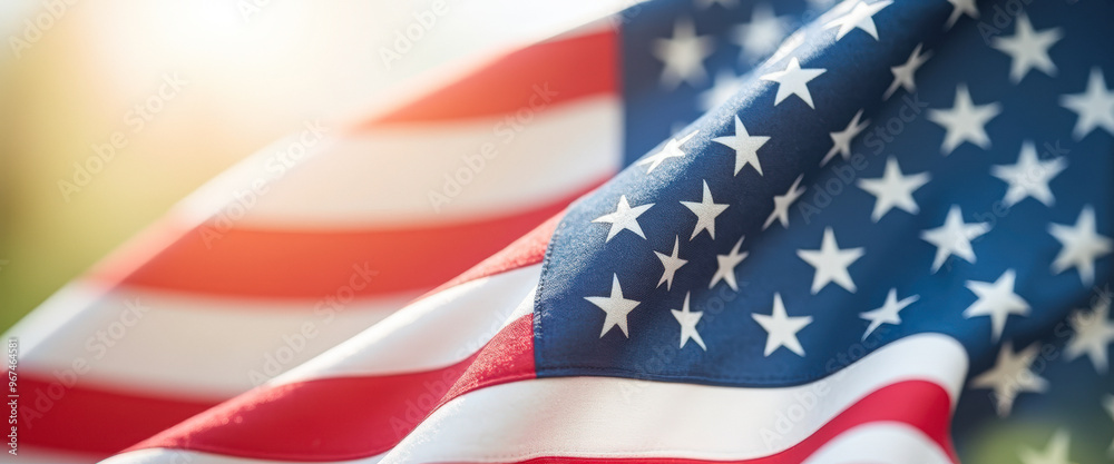 Closeup of American Flag Waves in the Wind