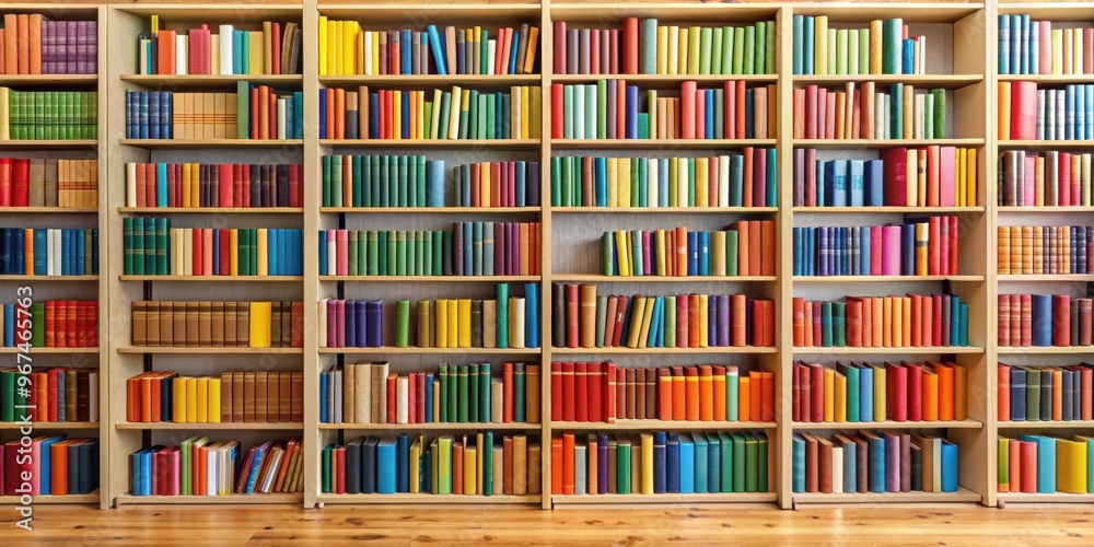 Library shelves filled with colorful books , reading, education, literature, school, knowledge, study, information
