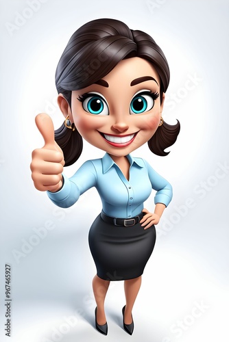 young adult businesswoman office person showing thumb up gesture