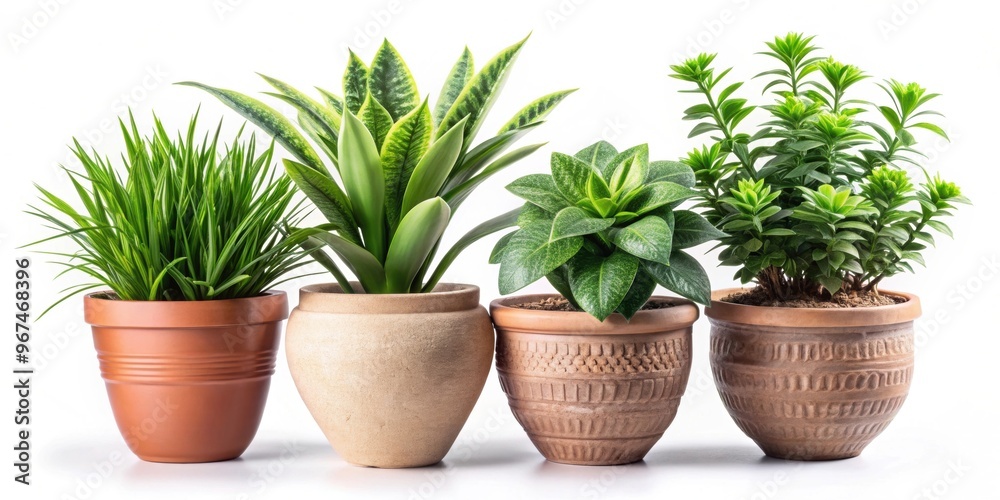 Beautiful plants in ceramic pots isolated on background, rendering,greenery, houseplants, floral, home decor Beautiful plants in ceramic pots isolated on background, rendering,greenery, houseplants, floral, home decor