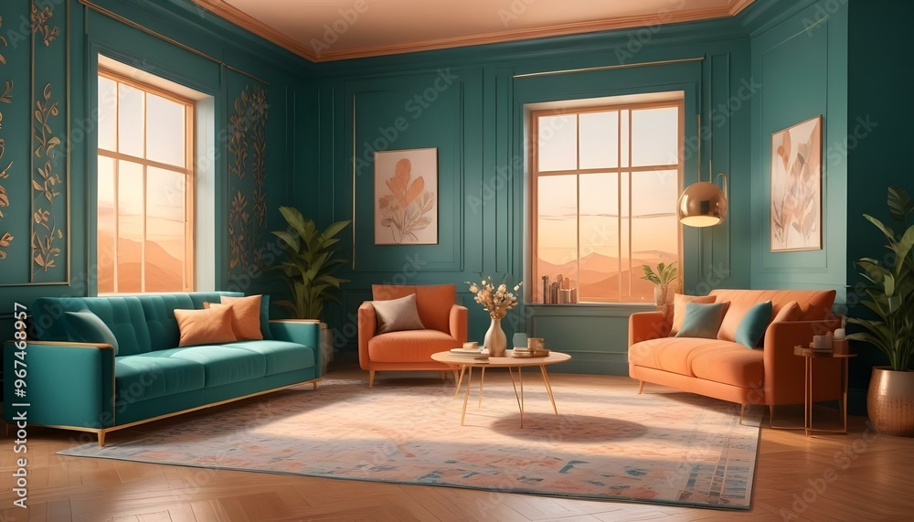 Fototapeta premium Photo interior modern design room 3d illustration;