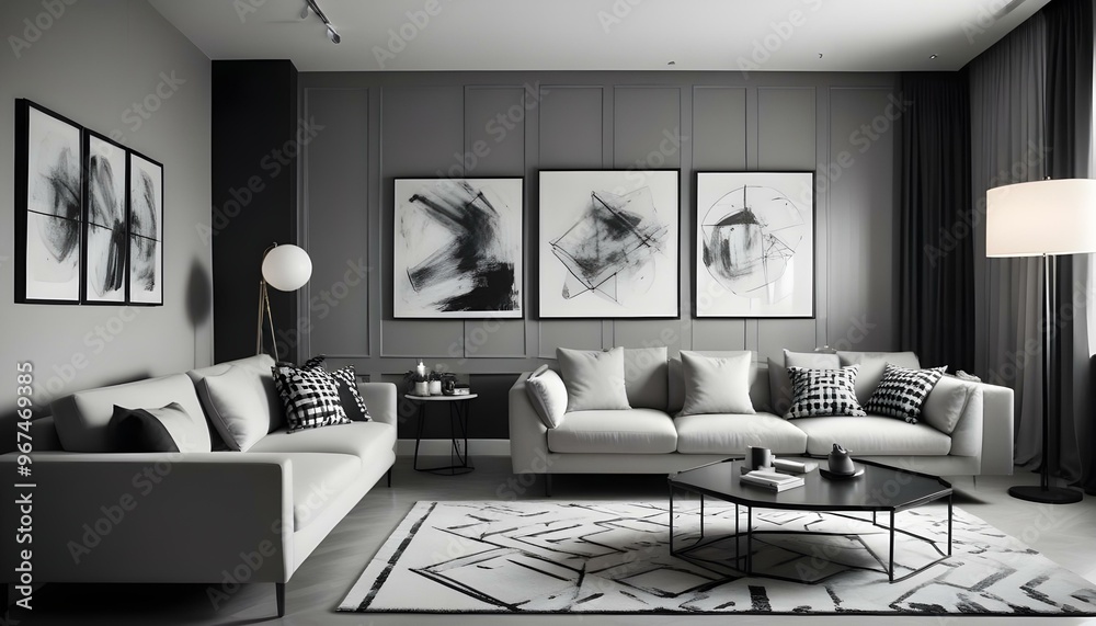 Photo interior modern design room 3d illustration; Photo interior modern design room 3d illustration;