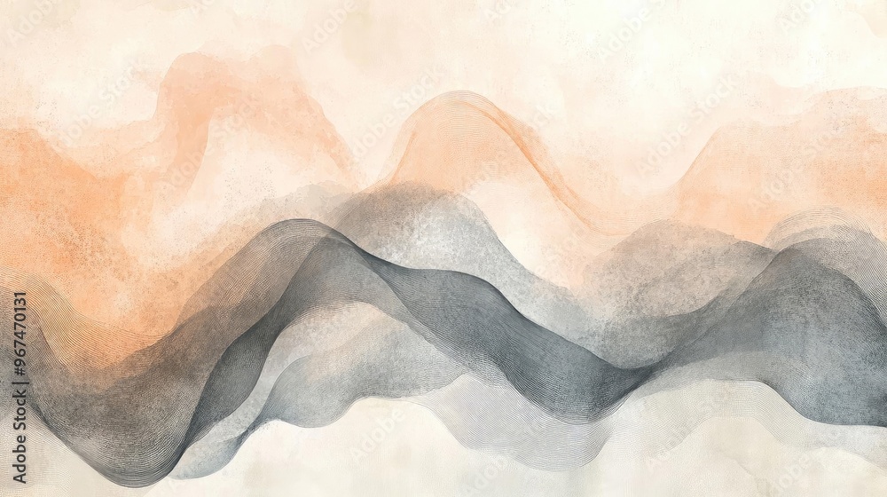 Obraz premium A soft abstract background featuring flowing waves in warm peach and cool gray tones, perfect for design projects.