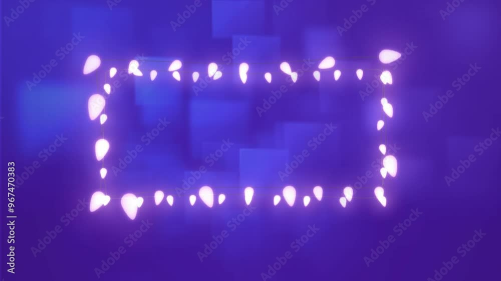 Animation of fairy lights over shapes on blue background Animation of fairy lights over shapes on blue background
