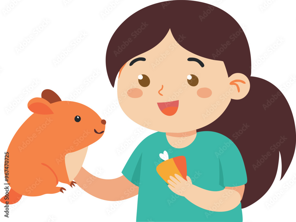 A girl is holding a small animal, possibly a hamster, and smiling. The scene is cheerful and lighthearted, suggesting that the girl is enjoying her time with the pet A girl is holding a small animal, possibly a hamster, and smiling. The scene is cheerful and lighthearted, suggesting that the girl is enjoying her time with the pet