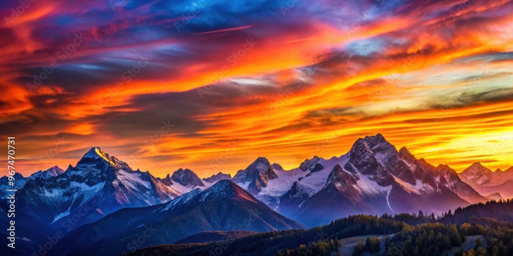 Sunset casting vibrant colors over the mountain peaks, mountain, sunset, colorful, sky, dusk, evening, nature, outdoor Sunset casting vibrant colors over the mountain peaks, mountain, sunset, colorful, sky, dusk, evening, nature, outdoor