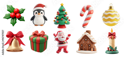 3d Christmas set on transparent background. 
