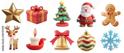 3d Christmas set on transparent background. 