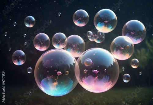 Bubbles floating on a black background with the words bubbles on the bottom