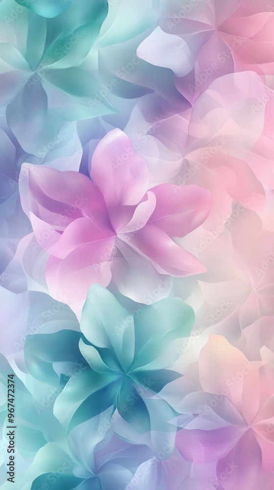 Obraz premium The pattern features soft pastel-colored flowers blending seamlessly, creating a tranquil and ethereal background perfect for creative uses