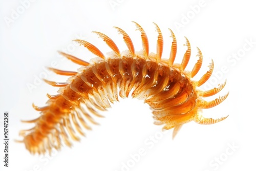 A close-up of an orange marine polychaete worm highlighting its segmented body and bristle-like appendages for educational purposes. photo