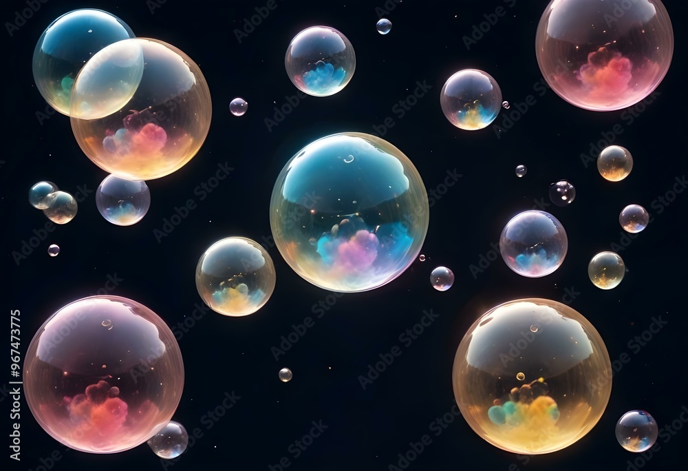 Bubbles floating on a black background with the words bubbles on the bottom Bubbles floating on a black background with the words bubbles on the bottom