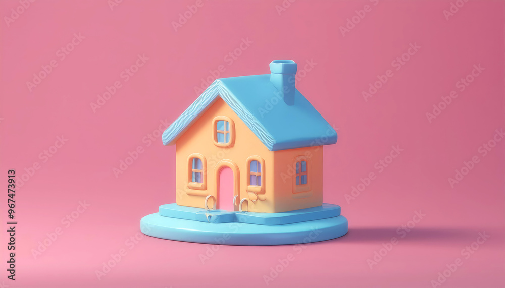 Charming pastel house model on a pink background, perfect for home-related projects, children's themes, or creative designs. Charming pastel house model on a pink background, perfect for home-related projects, children's themes, or creative designs.
