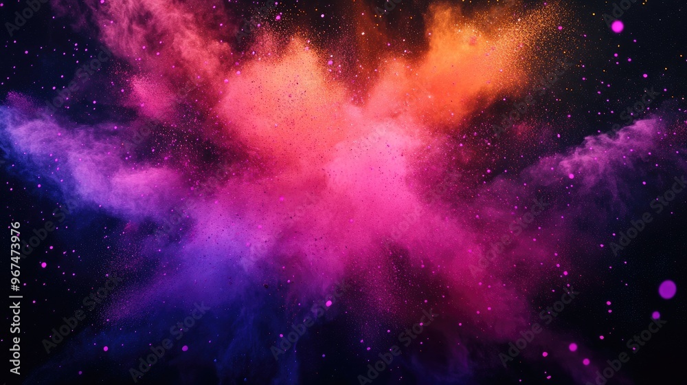 Fototapeta premium Colored powder explosion. Abstract closeup dust on backdrop. Colorful explode. Paint holi