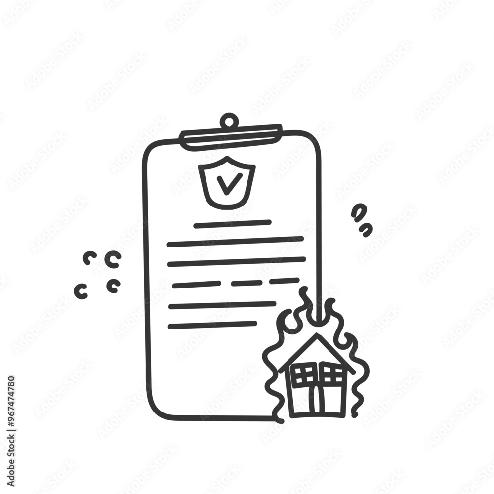 fire insurance documents illustration in doodle cartoon style