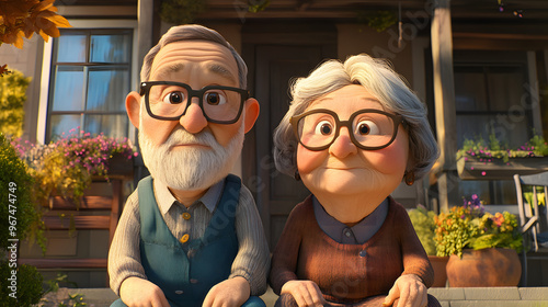 A Cartoon character cute Grandma And Grandpa photo