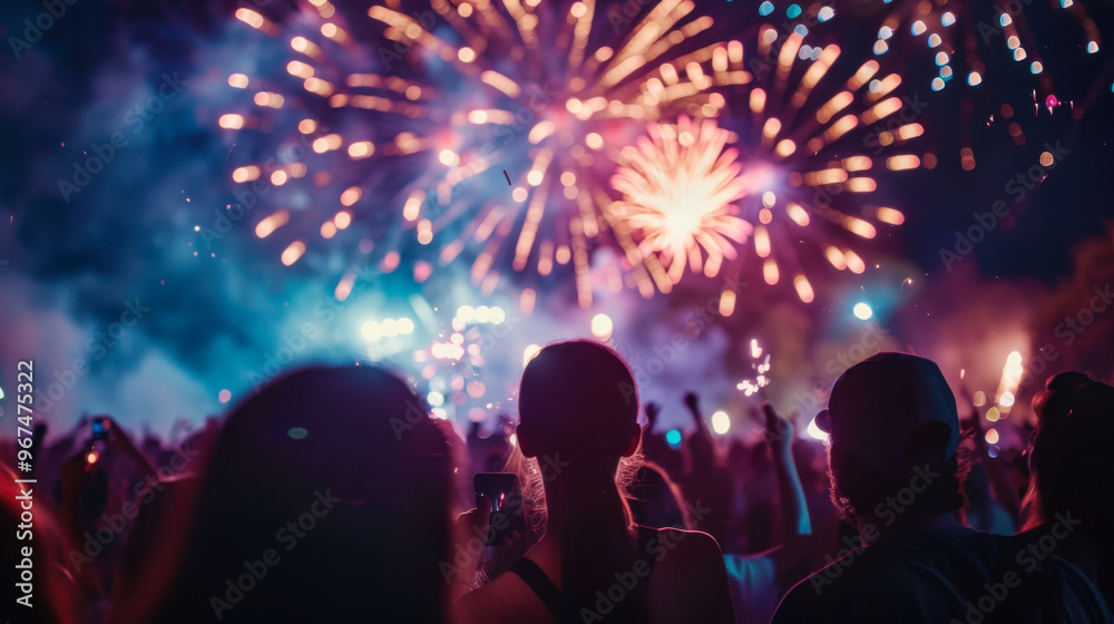 Crowd watching fireworks display Crowd watching fireworks display