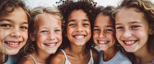 Diverse Group of Happy Girls Smiling Together