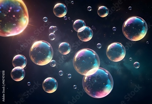 Bubbles floating on a black background with the words bubbles on the bottom