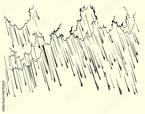 Vector drawing. Heavy rain with hail