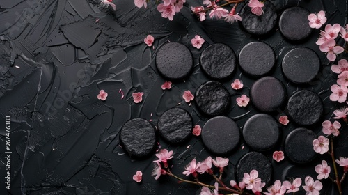 Black hot stone massage stones on the table