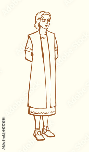 Vector drawing.Ypung boy in ancient dress