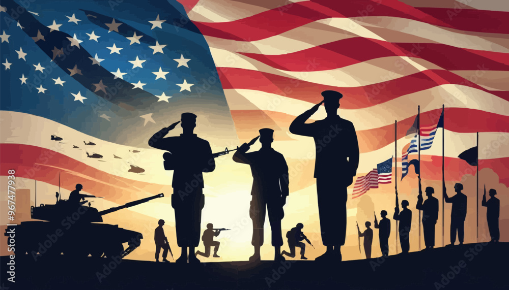 Obraz premium Veterans day poster. Veteran's day illustration with american flag, 11th November, Vector illustration