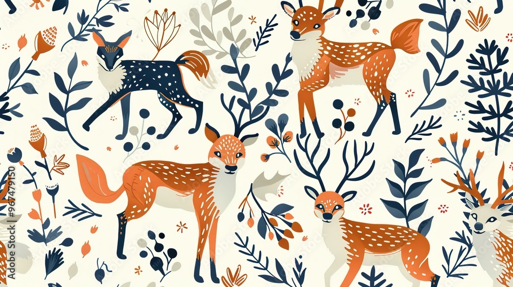 Obraz premium Scandinavian motifs seamless pattern wallpaper,