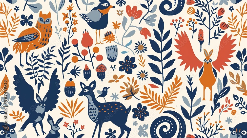 Scandinavian motifs seamless pattern wallpaper, Scandinavian motifs seamless pattern wallpaper,