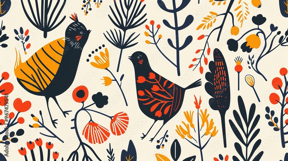 Scandinavian motifs seamless pattern wallpaper, Scandinavian motifs seamless pattern wallpaper,