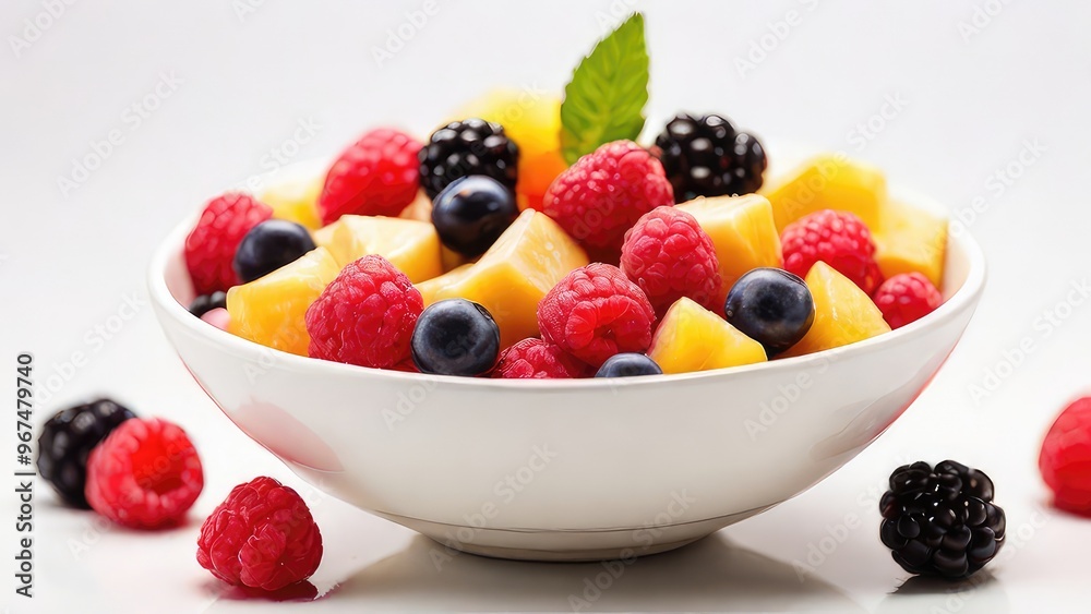 one bowl of fruit salad with mixed berries and fruits in a transparent glass bowl isolated on a white background one bowl of fruit salad with mixed berries and fruits in a transparent glass bowl isolated on a white background