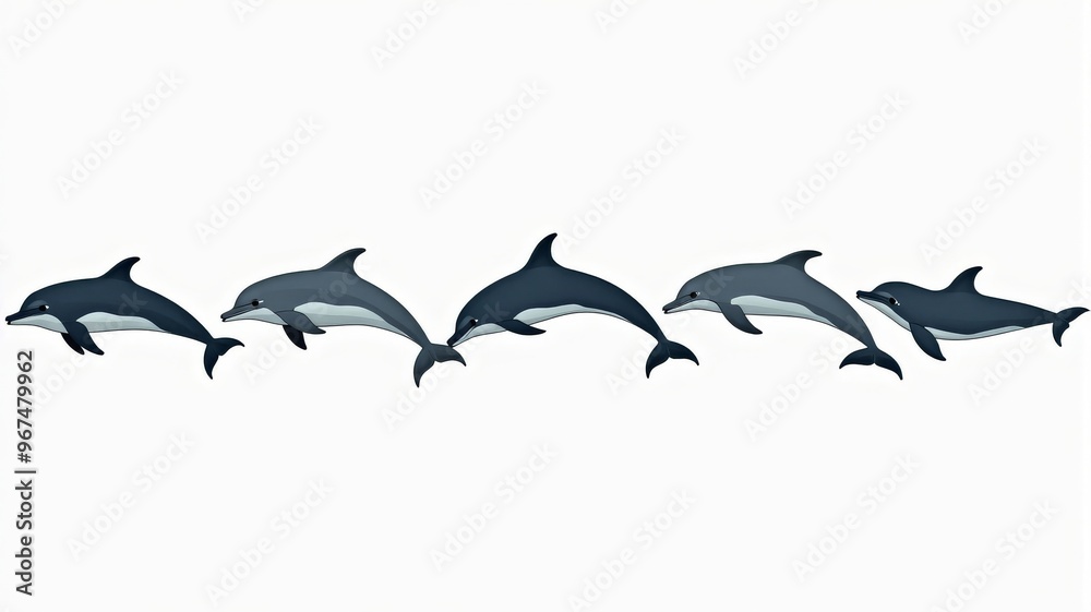 Fototapeta premium Illustrated Sequence of Dolphins Leaping in the Ocean, Perfect for Marine and Wildlife Designs
