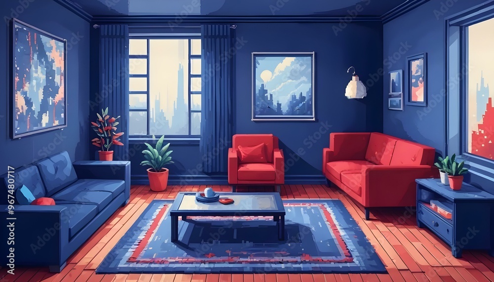 Photo interior modern design room 3d illustration; Photo interior modern design room 3d illustration;