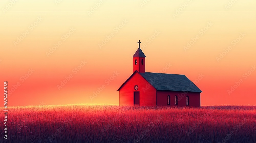 Fototapeta premium minimalist church silhouette against gradient sky clean lines emphasizing architectural simplicity cross prominently displayed conveying spiritual essence through elegant design