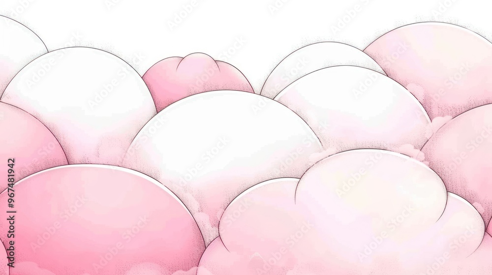 Soft, fluffy clouds in shades of pink and white create a serene, dreamy atmosphere.