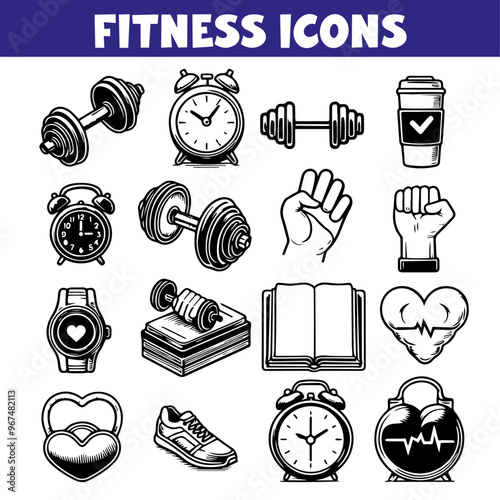 Fitness icons sheet vector illustration.