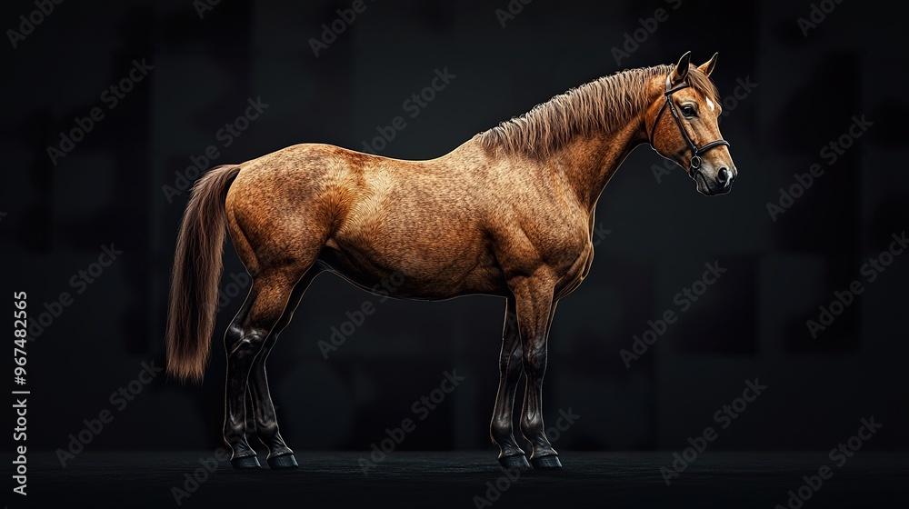 Fototapeta premium a horse with a focus on its distinct features such as the mane tail and hooves isolated on a dark background