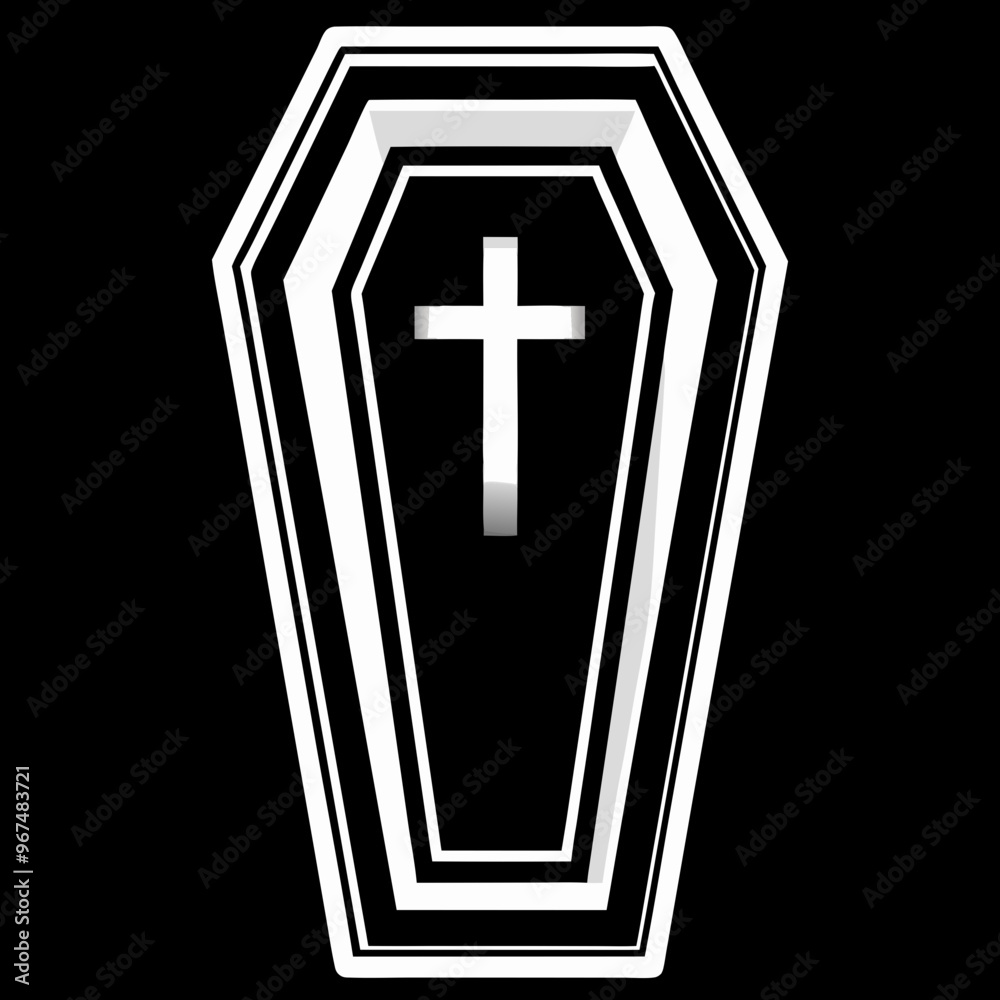 Obraz premium Black and White Coffin Illustration with Cross on Black Background