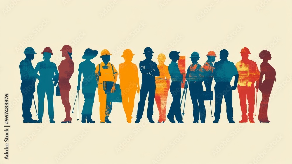 Silhouettes of Diverse Workers in a Row Silhouettes of Diverse Workers in a Row