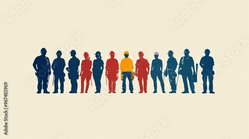 Silhouettes of Construction Workers in a Row photo