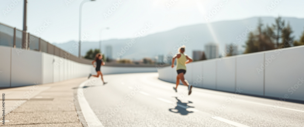Blurred image of two runners on a road Blurred image of two runners on a road
