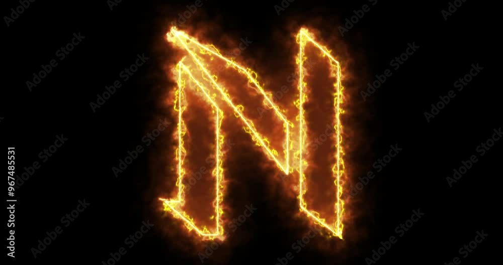 4K fire N alphabet on black background. N alphabet fire moving outline for an online shop, blog, web, cafe, and hotel on a black BG.Technology video material animation. Easy to use in any video. 4K fire N alphabet on black background. N alphabet fire moving outline for an online shop, blog, web, cafe, and hotel on a black BG.Technology video material animation. Easy to use in any video.