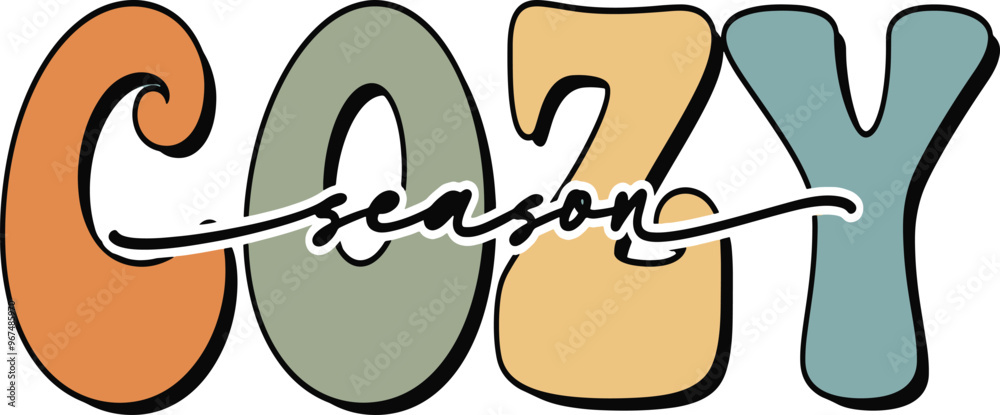 custom made wallpaper toronto digitalGroovy color Cozy Season Text for fall winter shirt Illustrator Artwork, colorful Cozy Season lettering illustration