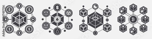 decentralized finance themed design template collection, central blockchain network cryptocurrencies