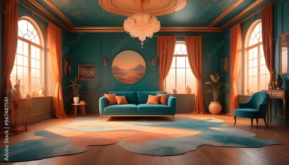 Photo interior modern design room 3d illustration; Photo interior modern design room 3d illustration;