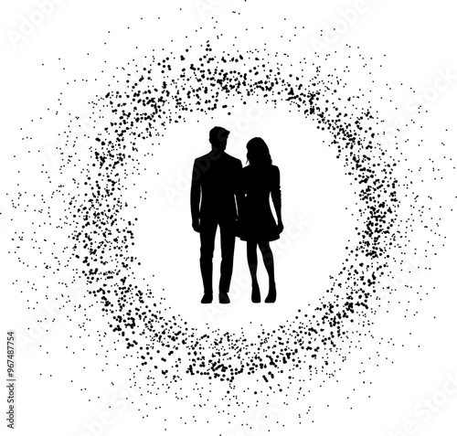 Vektor Silhouette - Mann und Frau eng zusammen in einem Kreis - Paar Ehepaar Symbolik für Liebe und Schutz - Design Element