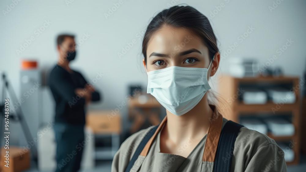Young Woman Wearing Face Mask and Looking at Camera Young Woman Wearing Face Mask and Looking at Camera
